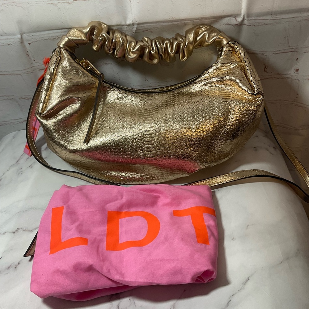 NWT LDT Monroe Metallic Gold Snake Hobo Crossbody